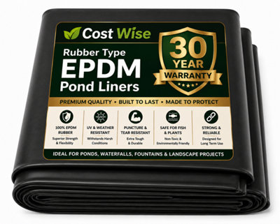 Cost Wise Epdm Premium Pond Liner Thick 0.90mm,flexible Rubber Type Long Lasting Life Span Expect 40Years 2.5M X2.5M from B&Q