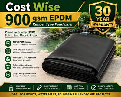Cost Wise Epdm Premium Pond Liner Thick 0.90mm,flexible Rubber Type Long Lasting Life Span Expect 40Years 5M X6M from B&Q