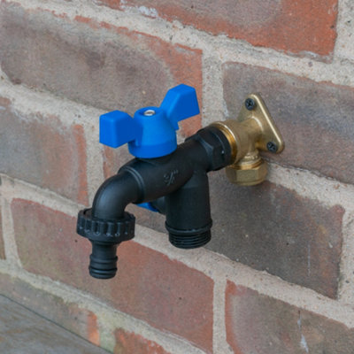 Cost Wise Double Outlet Ultra Tough Nylon Garden Tap With Butterfly Handle +Brass 15mm Wallplate+Ptfe Tape from B&Q