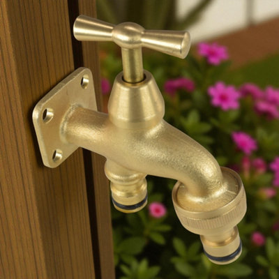 Cost Wise Go Anywhere Outdoor Brass Garden Tap,no Plumbing In Click On Garden Hose Water Supply,temp Summer Post Tap-Screw On A Post/fence/w from B&Q