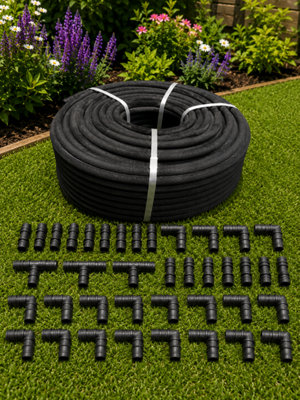 B&Q -  Porous Dripping Garden Irrigation System,100M Soaker Hose With 50 Mixed Matching Connectors,lower Water Use-Direct Water To The Ro