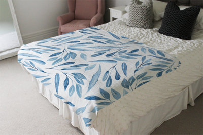 B&Q -  Watercolour Blue Branches With Leaves (Blanket) / Default Title