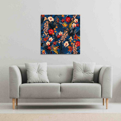 B&Q -  Bright Red & Orange Tropical Flowers & Plants (Canvas Print) / 101 X 101 X 4Cm