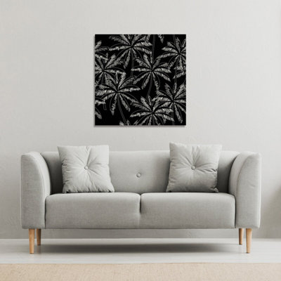 Andrew Lee White Palm Trees On Black (Canvas Print) / 101 X 101 X 4Cm from B&Q