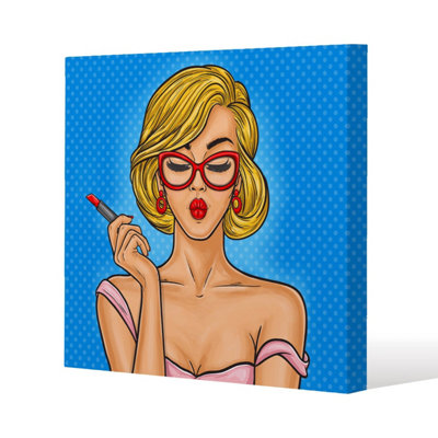 Andrew Lee Pop Art Illustration Woman Paints Her Lips (Canvas Print) / 101 X 101 X 4Cm from B&Q