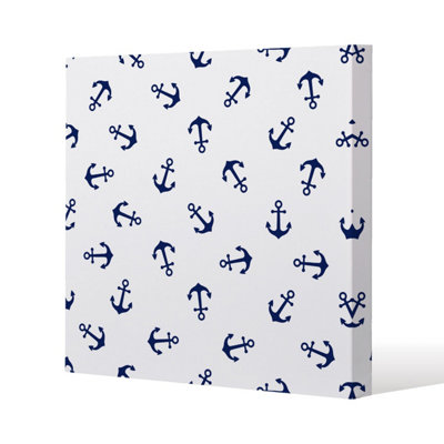 Andrew Lee Navy Anchors On White (Canvas Print) / 101 X 101 X 4Cm from B&Q