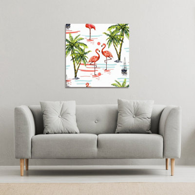 Andrew Lee Flamingo & Palm Trees (Canvas Print) / 101 X 101 X 4Cm