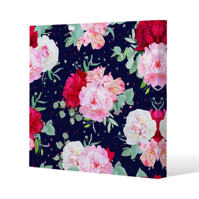 Andrew Lee Roses On Navy (Canvas Print) / 101 X 101 X 4Cm from B&Q