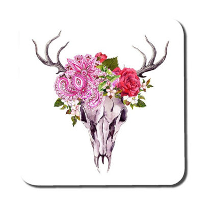 Andrew Lee Deer Animal Skull With Flowers And Feathers (Coaster) / Default Title from B&Q