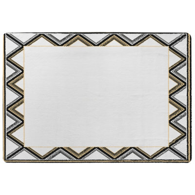 Benjamin Tate Design Art Deco Patterned Border Designer Special Soft Home Rug from B&Q