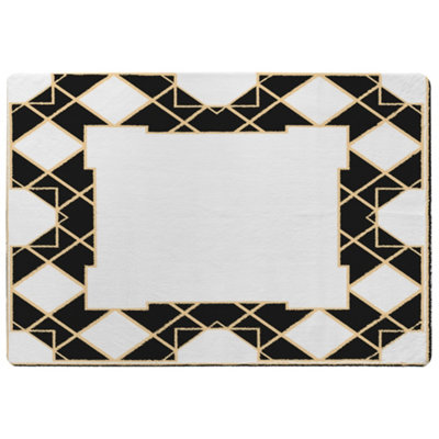 Benjamin Tate Design Art Deco Diamond Border Designer Special Soft Home Rug from B&Q
