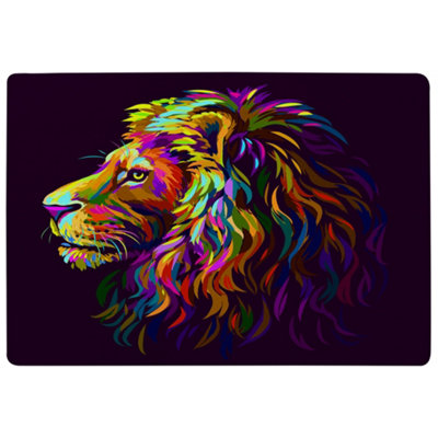 Benjamin Tate Design Lion's Head On A Purple Background In Popart Style Designer Special Soft Home Rug from B&Q