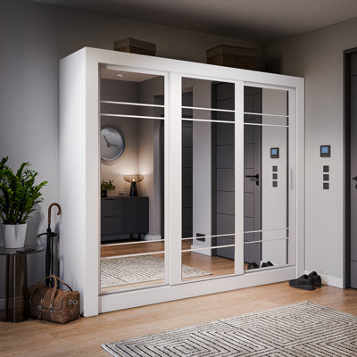 Arte Lux Ii Modern Mirrored Sliding Door Wardrobe (H2150mm W2500mm D600mm)White Matt from B&Q