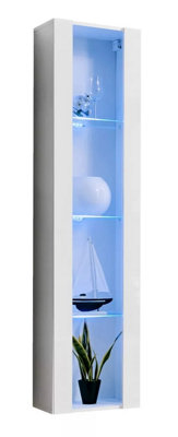 Arte Fly 41 Tall Display Cabinet 40Cm White GlossLed-Lit Glass Showcase from B&Q
