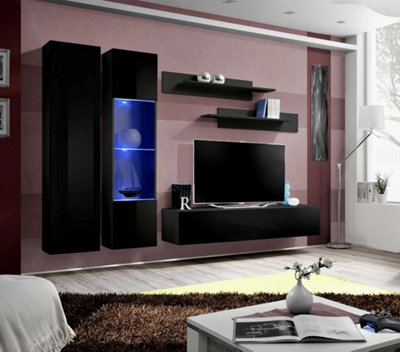 Arte Fly A5 Black Gloss Entertainment Unit 260CmDramatic Media Wall For Tvs Up To 65" from B&Q