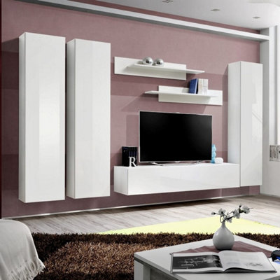Arte Fly C1 White Gloss Entertainment Unit 310CmModular Media Wall For Tvs Up To 65 Inch from B&Q