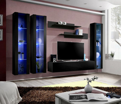 Arte Fly C2 Black Gloss Entertainment Unit 310CmDramatic Led Media Wall For Tvs Up To 65 Inch from B&Q