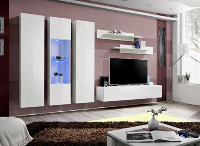 Arte Fly C5 White Gloss Entertainment Unit 310CmLuxury Hanging Media Wall For Tvs Up To 65 Inch from B&Q