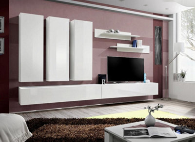 Arte Fly E1 White Gloss Entertainment Unit 320CmModular Media Wall For Tvs Up To 75 Inch from B&Q