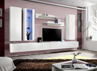 Arte Fly E4 White Gloss Entertainment Unit 320CmSleek Led Media Wall For Tvs Up To 75 Inch from B&Q