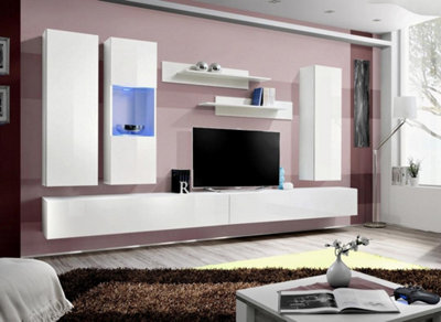 Arte Fly E5 White Gloss Entertainment Unit 320CmSleek Led Media Wall For Tvs Up To 75 Inch from B&Q