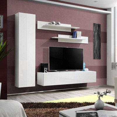 Arte Fly G1 White Gloss Entertainment Unit 210CmCompact Led Media Wall For Tvs Up To 60 Inch from B&Q
