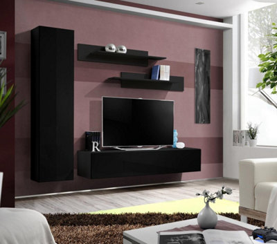 Arte Fly G1 Black Gloss Entertainment Unit 210CmBold Led Media Feature For Tvs Up To 60 Inch from B&Q