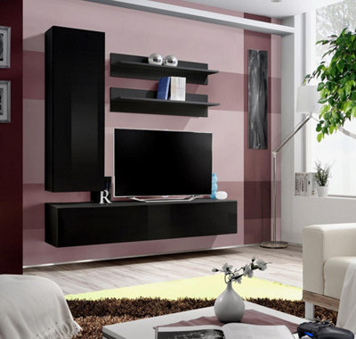 Arte Fly H1 Black Gloss Entertainment Unit 160CmGlam Led Media Stage For Tvs Up To 49 Inch from B&Q