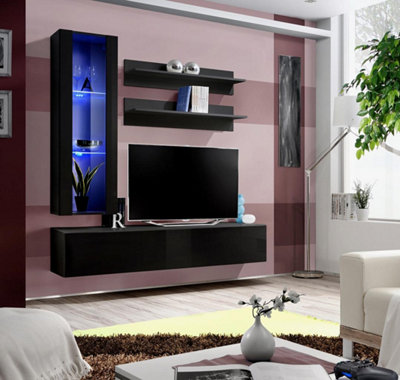 Arte Fly H2 Black Gloss Entertainment Unit 160CmCompact Led Display Wall For Tvs Up To 49 Inch from B&Q