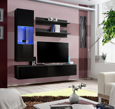 Arte Fly H3 Black Gloss Entertainment Unit 160CmCompact Led Media Feature For Tvs Up To 49 Inch from B&Q