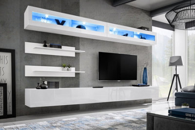 Arte Fly I2 White Gloss Entertainment Unit 320CmStriking Media Wall For Tvs Up To 75" from B&Q