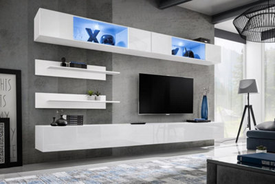 Arte Fly I3 White Gloss Entertainment Unit 320CmBright Cinema-Style Media Wall For Tvs Up To 75 Inch from B&Q