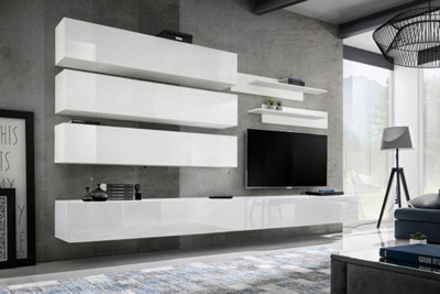 Arte Fly J1 320Cm White Gloss Modular Media WallCustomisable Led Entertainment Unit For Tvs Up To 60" from B&Q