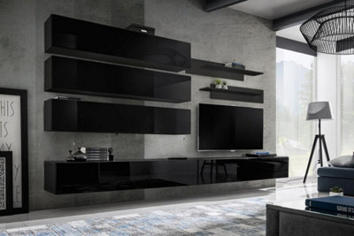 Arte Fly J1 320Cm Black Gloss Designer Media WallStatement Led Entertainment System For Tvs Up To 60" from B&Q