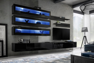 Arte Fly J2 320Cm Black Gloss Designer Media WallLed-Lit Entertainment System For Tvs Up To 60" from B&Q