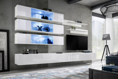 Arte Fly J3 320Cm White Gloss Modular Media WallLight-Filled Led Entertainment Suite For Tvs Up To 60" from B&Q