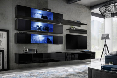 Arte Fly J3 320Cm Black Gloss Designer Media WallStatement Led Entertainment System For Tvs Up To 60" from B&Q