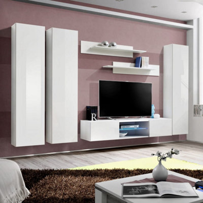 Arte Fly P1 310Cm White Gloss Media WallBright Led Entertainment Unit For Tvs Up To 60" from B&Q