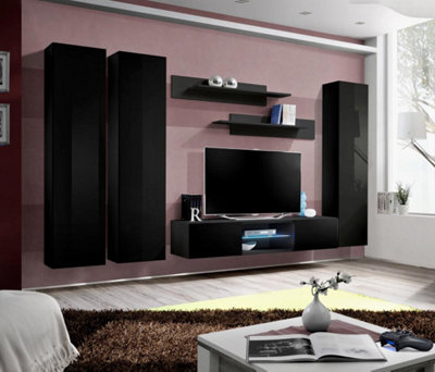 Arte Fly P1 310Cm Black Gloss Feature Media WallLed Entertainment Suite For Tvs Up To 60" from B&Q