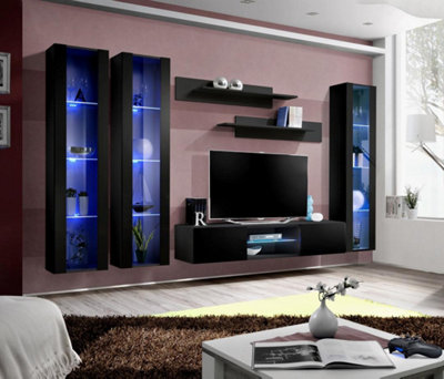 Arte Fly P2 310Cm Black Gloss Gallery Media WallLed-Lit Display Entertainment Unit For Tvs Up To 60" from B&Q
