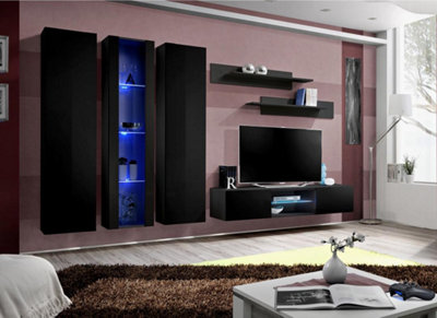 Arte Fly P4 310Cm Black Gloss Gallery Media WallLuxe Led Entertainment Suite For Tvs Up To 60" from B&Q