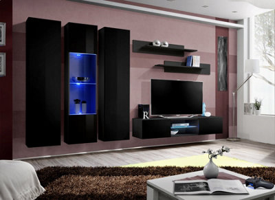 Arte Fly P5 310Cm Black Gloss Gallery Media WallLuxe Led Entertainment Suite For Tvs Up To 60" from B&Q