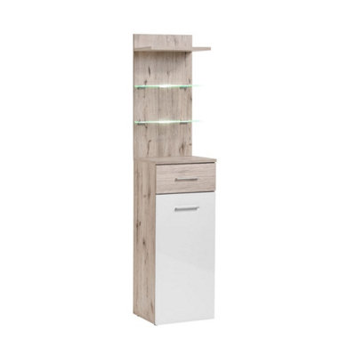 Arte Gustavo 40Cm Hallway Cabinet In White Gloss & Oak WellingtonSlim Display Storage With Led Glass Shelves from B&Q