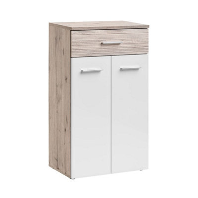Arte Gustavo 60Cm Hallway Cabinet In White Gloss & Oak WellingtonCompact Drawer & Door Storage For Any Room from B&Q
