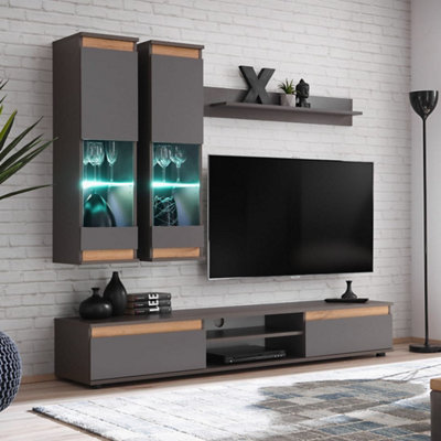 Arte Modo Anthracite & Oak Wotan Entertainment Unit 175CmModular Led Media Wall For Tvs Up To 49" from B&Q