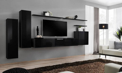 Arte Switch I 330Cm Black Gloss Wall-Mounted Media SuiteDramatic Modular Entertainment Unit For Tvs Up To 75" from B&Q