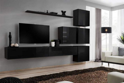 Arte Switch Ix 300Cm Black Gloss Wall-Mounted Entertainment UnitSophisticated Media Suite For Tvs Up To 75" from B&Q