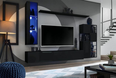 Arte Switch Metal Ii Black Gloss Entertainment Unit 250CmIndustrial Media Wall For Tvs Up To 75" from B&Q