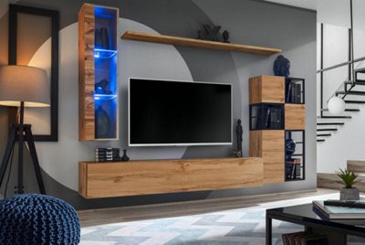 Arte Switch Metal Ii Oak Wotan Entertainment Unit 250CmRustic Oak & Metal Media Wall For Tvs Up To 75" from B&Q