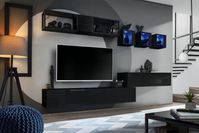 Arte Switch Metal Iii Black Gloss Entertainment Unit 280CmIndustrial-Style Media Wall For Tvs Up To 60" from B&Q